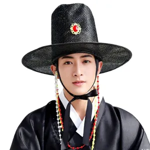 Cappello Ufficiale Tradizionale in Mesh Ricamato Antico Hanfu Cosplay Gat Cappello Con Nappa Strass Gemma Rossa Accento Nero