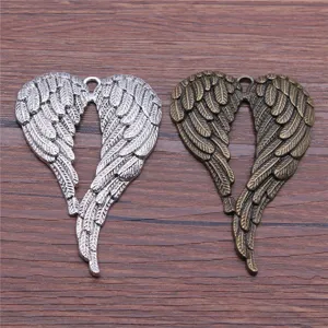 Vintage Alloy Angel Wing Charms Antique Silver Bronze Plated Feather Pendants For DIY Jewelry Making Findings Gothic Accessories