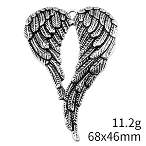 Vintage silver alloy angel wings pendant charm for DIY jewelry crafting 68x46mm 11.2g