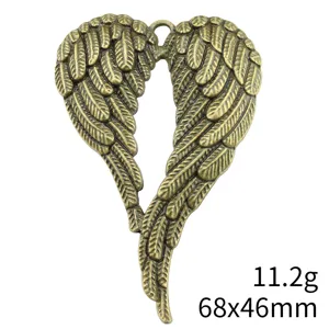 Vintage bronze alloy angel wings heart pendant DIY jewelry making component 68x46mm accessory