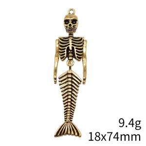 Antikgold Skelett Meerjungfrau Anhänger Metall Charms Gothic Schmuck 18x74mm Stück