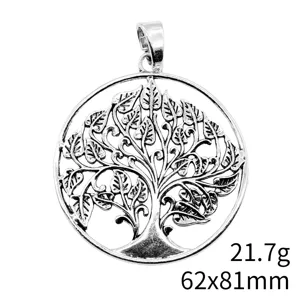 Pendentif arbre de vie en alliage de zinc couleur argent vintage accessoire mode 62x81mm