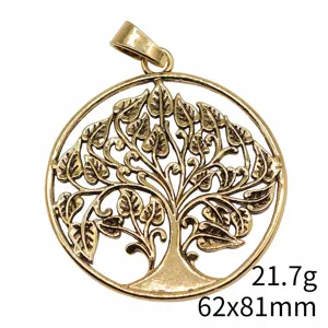 Pendentif en métal arbre de vie doré vintage breloque pour bijoux DIY 62x81mm 21.7g