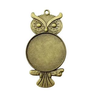 Colgante Búho Bronce Antiguo Bandeja Bisel 35mm Cabujón Accesorios Fabricación Joyas