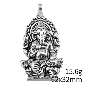Ganesha pendant zinc alloy retro silver religious jewelry accessory detail view 62x32mm