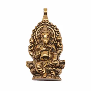 Ganesha elephant god pendant detail view, vintage zinc alloy charm, intricate cultural motif.