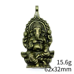 Bronze Ganesha Elephant God Pendant Alloy Vintage Jewelry Accessory 62x32mm 15.6g