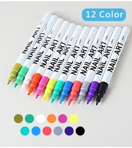 Set van 12 nail art pennen, sneldrogende detail verfpen set voor creatieve knutsel.