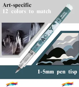 Liquid acrylic marker pens for art drawing, 12 colors set with 1-5mm flexible brush tip.
