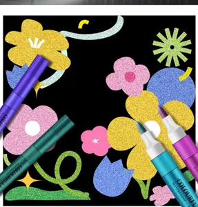 Close-up detail of metallic acrylic marker pens showcasing vibrant colors and waterproof tip.