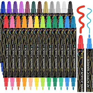 Set de rotuladores acrílicos de doble punta, colores vibrantes, impermeables y de secado rápido.