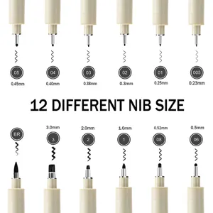 Fineliner drawing pens set waterproof fine tip art markers 12 different nib sizes for sketching.