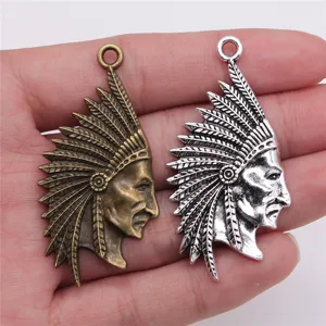 Ciondolo Capo Indiano Vintage in Lega Galvanizzata Charm Etnico per Accessori Creazione Gioielli Fai da Te