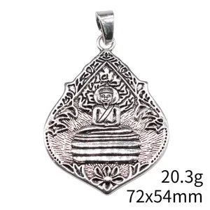 Antique silver oversized bodhi leaf buddha pendant DIY alloy jewelry accessory 72x54mm