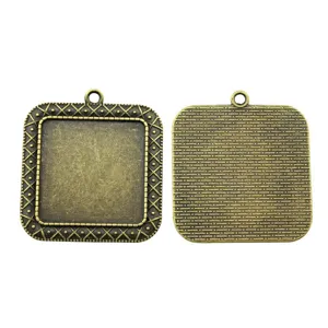 Quadratische Lünette Schale Anhänger Basis für DIY Schmuckherstellung, Antik Bronze Detail.