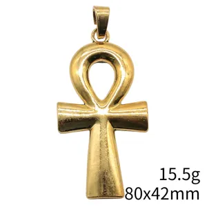 Altes ägyptisches Ankh Kreuz Gold Anhänger 80x42mm Metall Amulett Schmuckstück Accessoire
