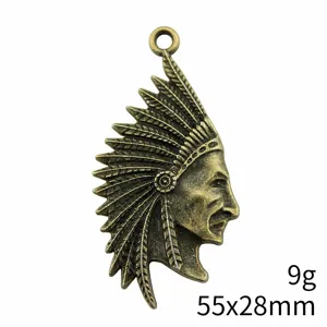 Ciondolo capo indiano in bronzo antico accessorio gioiello metallo, misura 55x28mm, peso 9g.