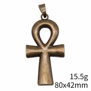 Antiker ägyptischer Anch-Kreuz Anhänger Detail, Vintage Bronze Amulett Schmuck 80x42mm groß.