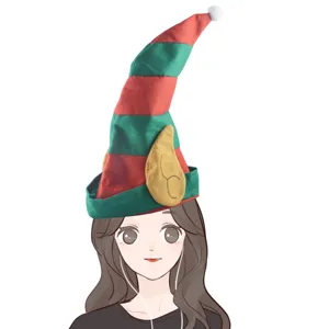 Christmas elf hat red green striped clown hat with ears for holiday party festive decoration