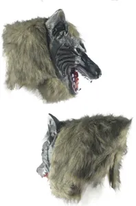Halloween horror wolf mask full head costume party scary prop realistic furry animal mask detail