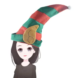 Christmas elf hat red green striped jester hat with ears for holiday party decoration