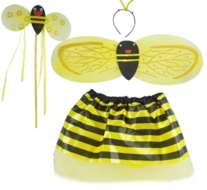 Kids bee costume set includes wings tutu skirt headband and magic wand for party show.