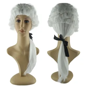 Perruque Juge Blanc Style Colonial Britannique Perruque Costume Vintage Pour Mascarade Cosplay Halloween Party Spectacle Plastique