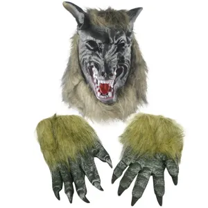 Halloween Realistic Werewolf Mask And Furry Wolf Claw Gloves For Horror Masquerade Party Costume Props Vinyl Artificial Hair Wolfman Mask For Adults