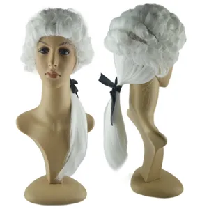 Perruque bouclée blanche de juge historique pour fête cosplay et costume spectacle.