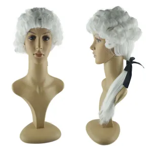 Perruque de juge avocat blanc pour homme, perruque de fete de costume de dandy historique.