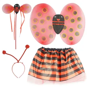 Kids ladybug costume wings wand headband and tutu skirt set for party performance