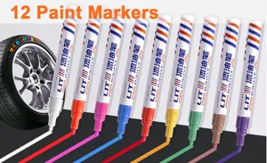 12er Pack wasserfeste Lackmarker für Autoreifen und Metalloberflächen mit bunten Farben.