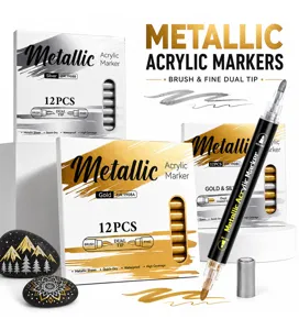 Rotuladores acrílicos metálicos de doble punta para pintura artística, oro y plata, 12 uds.