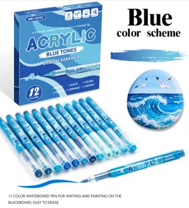 12 Colors Acrylic Paint Markers Dual Tip Brush Pens for Rock Painting Canvas Wood Glass Fabric