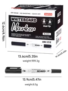 Doppelspitzen Whiteboard Marker 100 Stueck schwarze abwischbare Stifte fuer Buero und Schule.