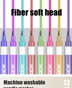 Vista detallada de rotuladores acrílicos de colores con punta de fibra suave, 72 tonos.