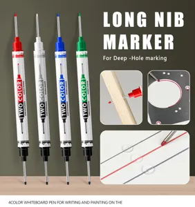Detail view of 20mm long nib marker pens with dual head design for deep hole marking tasks.
