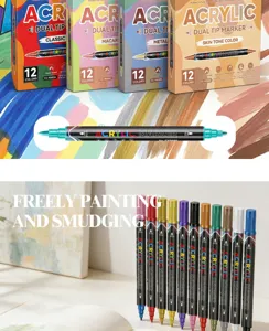 Set pennarelli acrilici doppia punta 12 colori pittura graffiti dettagli vista
