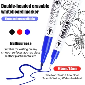 Doppelseitiger abwischbarer Whiteboard-Marker mit 0.5mm und 1.0mm Spitzen in drei Farben.