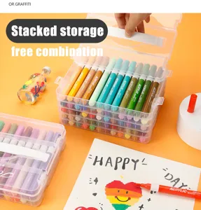 Caja de almacenamiento de marcadores acrílicos apilables con rotuladores para arte y dibujo infantil.