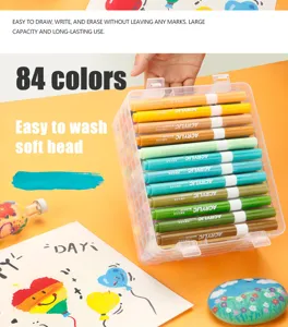 Set de 84 rotuladores acrilicos con caja de almacenamiento punta suave para arte