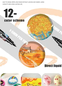 Set di pennarelli acrilici a doppia punta 12 colori, punte 1-5mm e 1-2mm per belle arti.