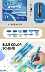 12-color acrylic brush marker set with flexible tips for multi-surface art and DIY projects.