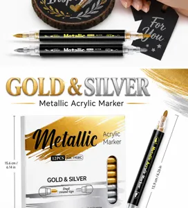 Rotuladores acrílicos metálicos con doble punta, ideales para manualidades y dibujo creativo.