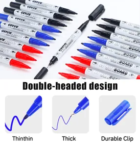 Doppelseitige Whiteboard-Marker Set mit feinen und dicken Spitzen sowie praktischem Clip.