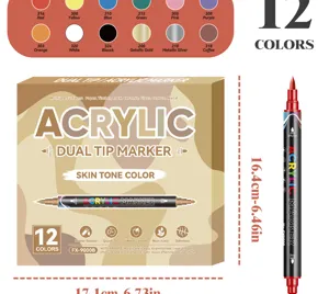 Set di pennarelli acrilici a doppia punta 12 colori penne per disegno artistico con scatola