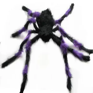 Halloween furry spider plush toy 70cm black purple bar party spooky decoration prop