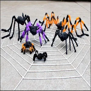 Halloween giant plush spider decorations scary furry spider props for party yard decor