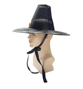 Schwarzer Netz-traditioneller koreanischer Gat-Hut mit rotem Schmuckstein und Kinnband.