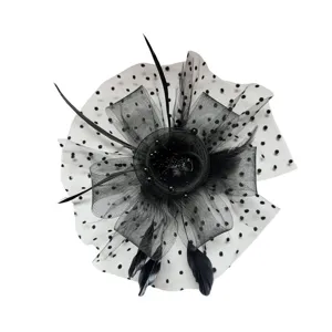 Vintage Mesh Feather Top Hat Fascinator Alloy Polka Dot Bowknot Artificial Pearl Hair Hairpin Hair Clip For Women Banquet Party Halloween